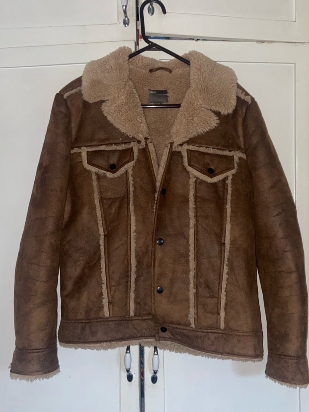 ASOS Chestnut Brown Shearling-Trim Pea Coat